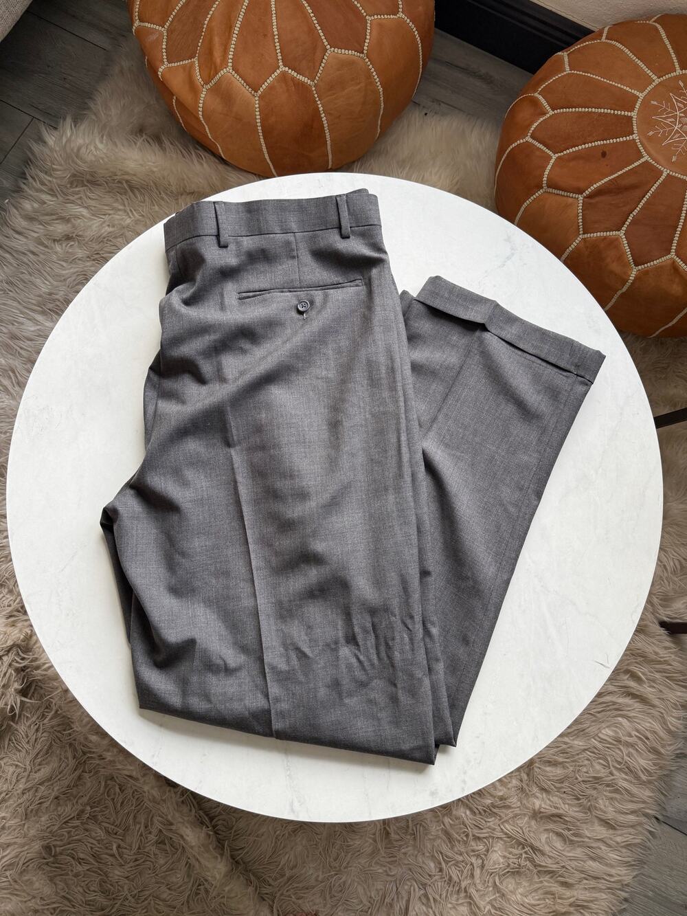 Cordovan & Grey Mens 42x30 Gray 100% Wool Pleated Dress Pants Cuffed Trousers